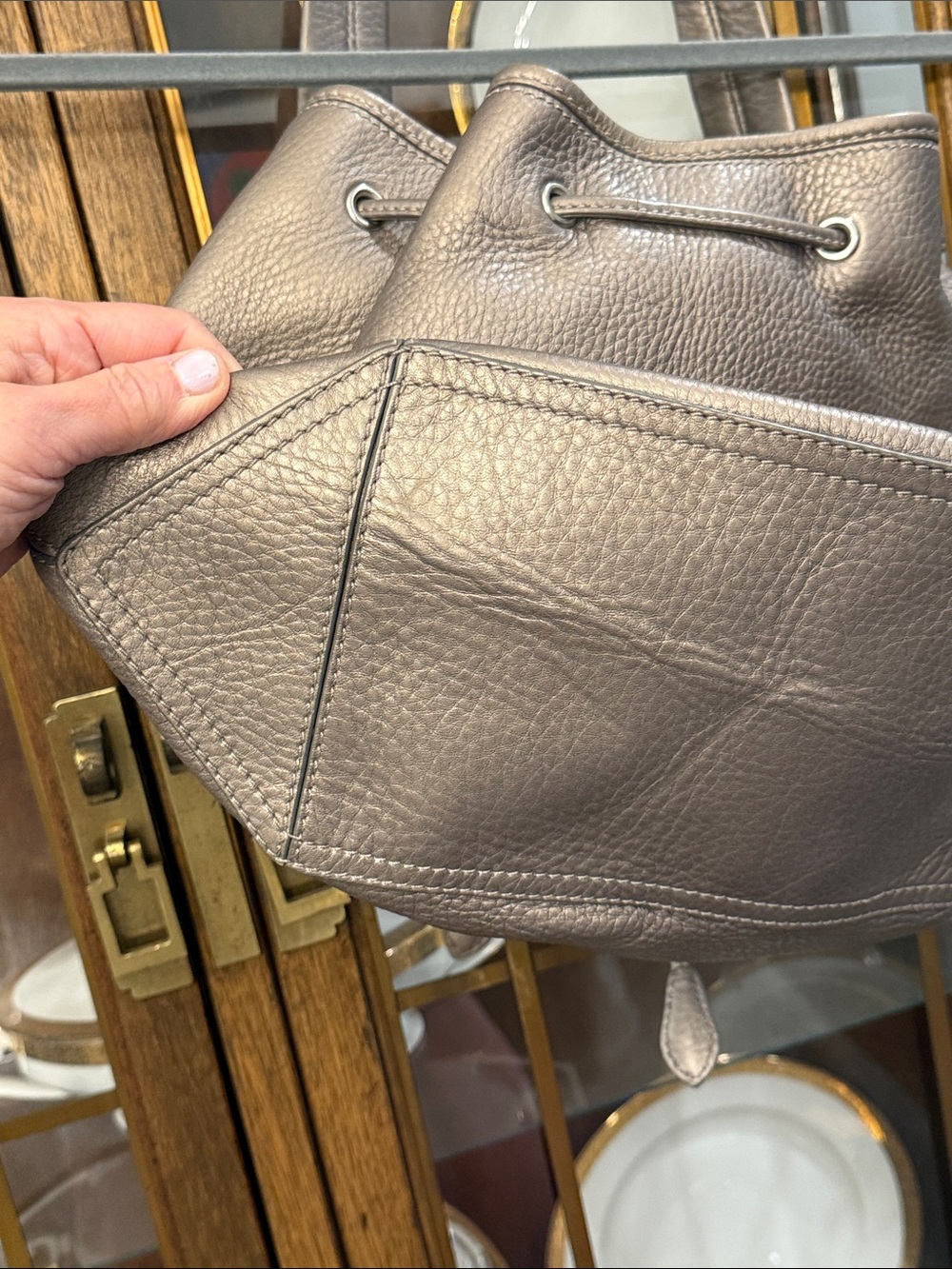 Cole Haan Pebbled Leather Drawstring Hobo in Taupe Brown - Picture 11 of 15